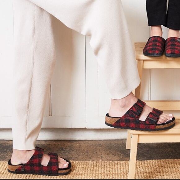 Birkenstock Arizona Shearling Red Plaid Wool 5 - Picture 1 of 11